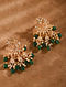 Green Gold Tone Vellore Polki Silver Earrings with Fresh Water Pearls