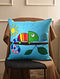 Blue Crewel Embroidered Cotton Chameleon Cushion Cover (L-18in,W-18in)