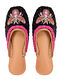 Black Pink Handcrafted Beaded Leather Mojaris For Girls