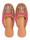 Gold Pink Handcrafted Beaded Leather Mojaris For Girls