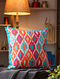 Multicolor Cotton Printed Cushion Cover With Fringe Lace (L-18in, W-18in)