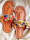 Multicolored Handcrafted Leather Kolhapuri Flats With Gota Work