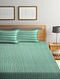 Green Cotton Striped Woven Double Bed Cover Set