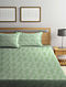Green Cotton Floral Woven Double Bed Cover Set