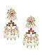 Red Green Gold Tone Kundan Earrings with Pearls