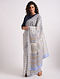 Blue - White Cotton Handblock Printed Saree
