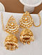 Gold Tone Kundan Jhumki Earrings with Ear Chains