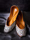 Silver Handcrafted Sequinned Cotton Silk Leather Juttis
