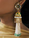 Green Gold Tone Jhumki Earrings with Pearls
