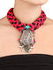 Red Black Tribal Silver Necklace With Turquoise And Pearls