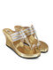 Gold Handcrafted Faux Leather Kolhapuri Wedges