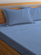 Blue Cotton Blend Bed Sheet With Pillow Covers (L- 100in, W- 90in)