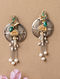 Dual Tone Silver Kundan Earrings With Pearls