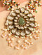 Green Gold Tone Kundan Beaded Necklace Set with Pearls
