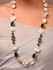 Green White Silver Tone Beaded Necklace with Pearls