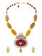 Yellow Red Gold Plated Kundan Necklace Set with Agate and Onyx