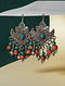 Handcrafted Vintage Silver Earrings With Feroza And Coral Stone