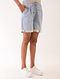 Blue Cotton Chambray Straight Shorts with Drawstring
