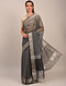 Black-Silver Handwoven Maheshwari Tissue Saree with Checks