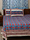 Blue Cotton Jal Kumud Handblock Printed Bedsheet And Pilllow Cover Set (Set Of 3)