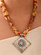 Yellow Orange Tribal Silver Necklace With Onyx And Carnelian