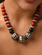 Red Black Vintage Silver Necklace With Coral And Onyx