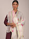 White-Pink Handloom Block Printed Linen Dupatta