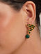 Green Gold Tone Temple Earrings