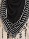 Black Cotton Embroidered Scarf with Beads and Tassels