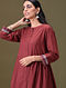 SVADHI - Maroon Embroidered Button-Down Cotton Kurta with Gathers