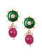 Green Pink Enameled Gold Tone Silver Earrings with Pearls 