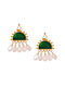 Green Enameled Gold Tone Silver Earrings with Pearls 