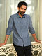 Blue Mangalgiri Full Sleeve Cotton Shirt with Top Stitch