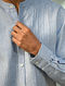 Blue Linen Pleated Full Sleeve Shirt