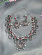 Red Green Silver Tone Tribal Necklace And Earrings With Pearls