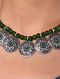 Green Silver Tone Tribal Necklace