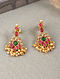 Pink Green Gold Tone Silver Earrings with Kundan and Kempstone