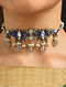 Blue Silver Choker Necklace with Kundan and Kempstone