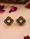 Pink Green Gold Tone Silver Earrings with Kundan and Kempstone