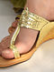 Dull Gold Handcrafted Vegan Leather Kolhapuri Wedges