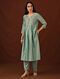 Blue Embroidered Silk Cotton Kurta with lining and Pants (Set Of 2)