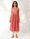 Coral Discharge Print Cotton Dress with Gathers