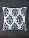 Blue Handblock Printed Cotton Cushion Cover with Mukhaish (L - 16in, W - 16in)