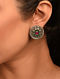 Green Maroon Tribal Silver Earrings