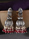 Red White Tribal Silver Jhumki Earrings