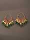 Pink Green Gold Tone Foiled Kundan Earrings With Pearls 