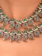 Green Pink Silver Tone Tribal Necklace with Earrings (Set of 2)