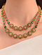 Green Gold Tone Temple Necklace with Earrings (Set of 2)