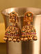 Green Pink Gold Tone Temple Jhumki Earrings