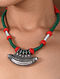 Green Red Tribal Silver Necklace 